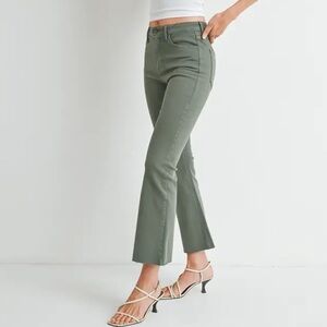 NWT JUST BLACK DENIM high rise tonal crop flare jeans in olive NEW WITH TAGS 27